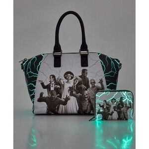 Loungefly UNIVERSAL Studios Classic MONSTERS GLOW Satchel Crossbody Bag & WALLET